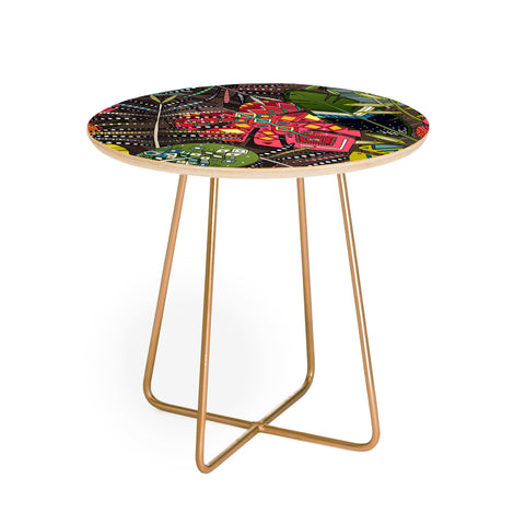 Sharon Turner boho hojas walnut Round Side Table