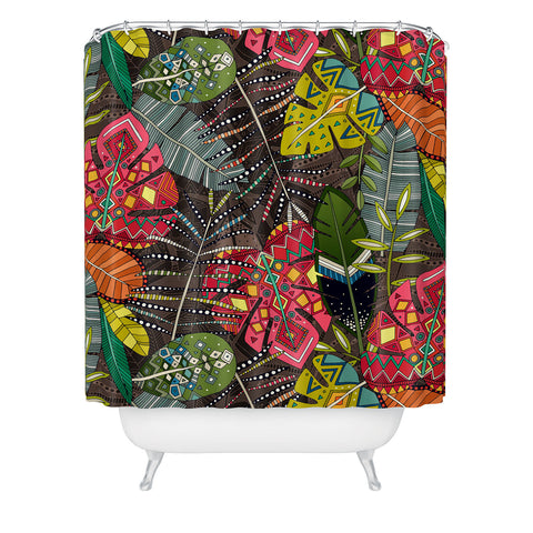 Sharon Turner boho hojas walnut Shower Curtain
