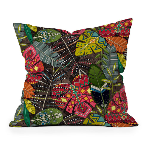 Sharon Turner boho hojas walnut Throw Pillow