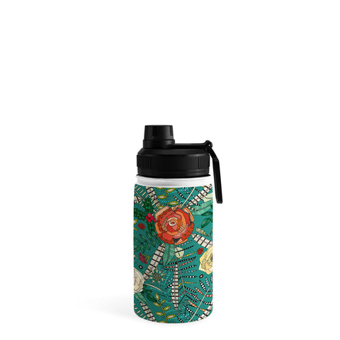 Sharon Turner boho winter floral teal Water Bottle