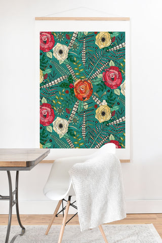 Sharon Turner boho winter floral teal Art Print And Hanger