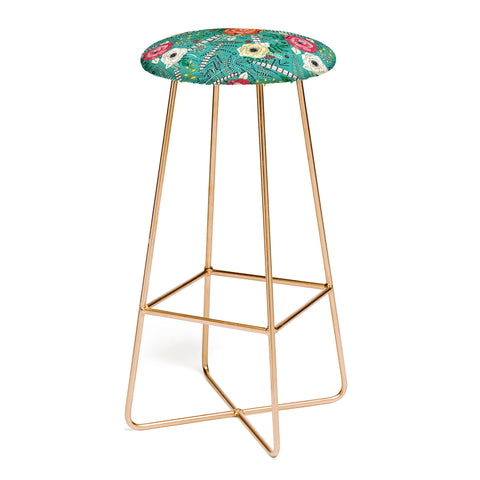Sharon Turner boho winter floral teal Bar Stool