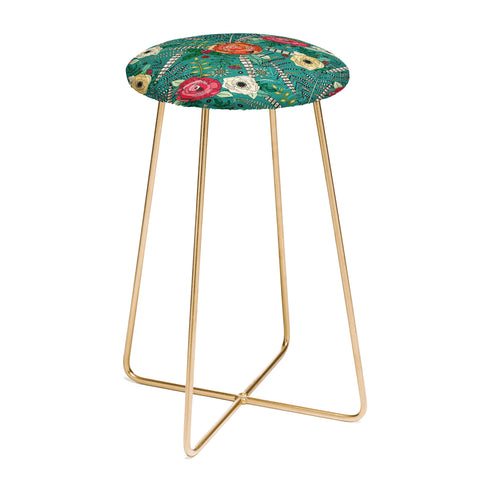 Sharon Turner boho winter floral teal Counter Stool