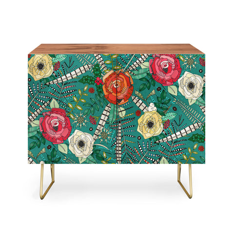 Sharon Turner boho winter floral teal Credenza