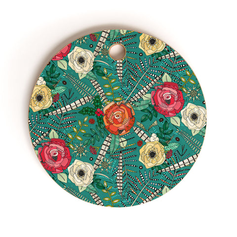 Sharon Turner boho winter floral teal Cutting Board Round