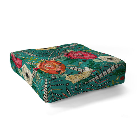 Sharon Turner boho winter floral teal Floor Pillow Square