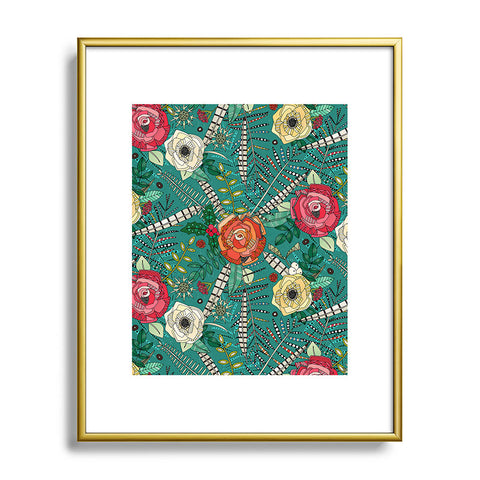 Sharon Turner boho winter floral teal Metal Framed Art Print