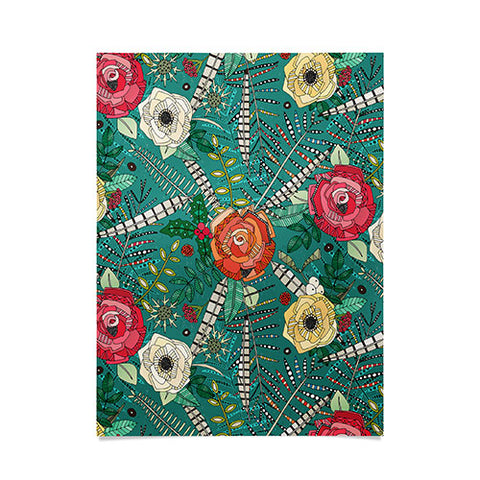 Sharon Turner boho winter floral teal Poster
