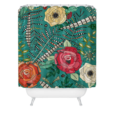Sharon Turner boho winter floral teal Shower Curtain