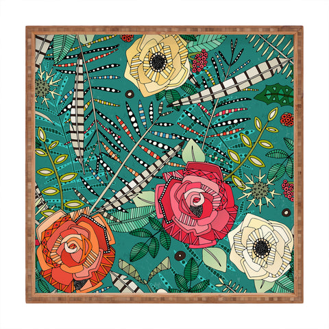 Sharon Turner boho winter floral teal Square Tray