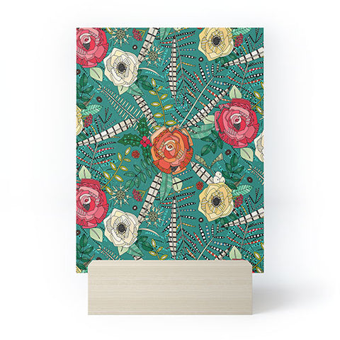 Sharon Turner boho winter floral teal Mini Art Print