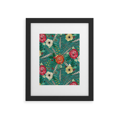 Sharon Turner boho winter floral teal Framed Art Print