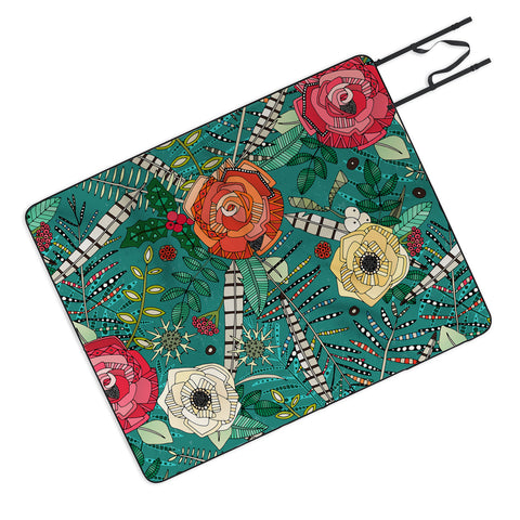 Sharon Turner boho winter floral teal Picnic Blanket