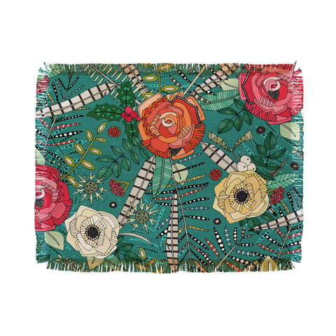 Sharon Turner boho winter floral teal Throw Blanket