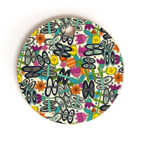 Sharon Turner butterfly pop garden Cutting Board Round