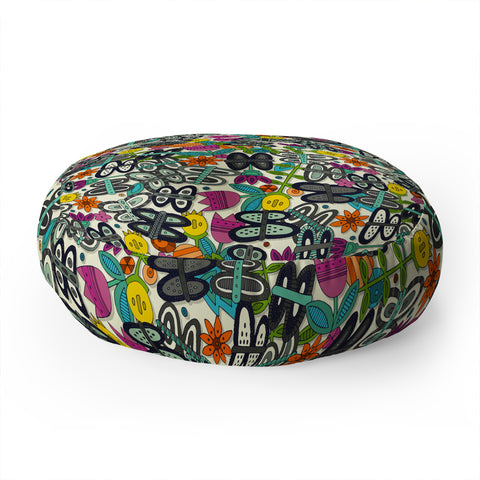 Sharon Turner butterfly pop garden Floor Pillow Round