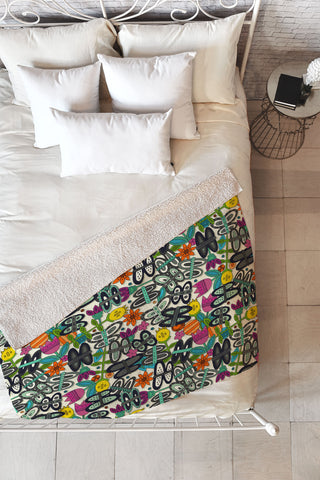 Sharon Turner butterfly pop garden Fleece Throw Blanket