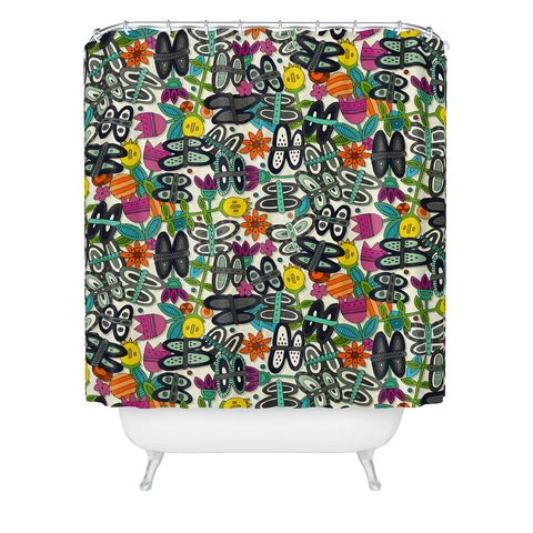 Sharon Turner butterfly pop garden Shower Curtain