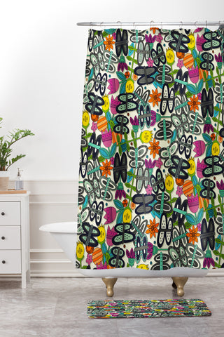 Sharon Turner butterfly pop garden Shower Curtain And Mat