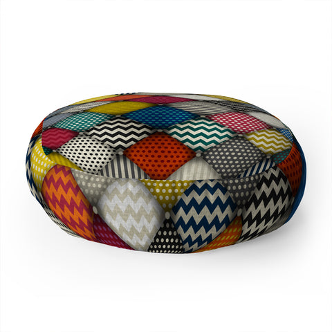 Sharon Turner buttoned patches Floor Pillow Round