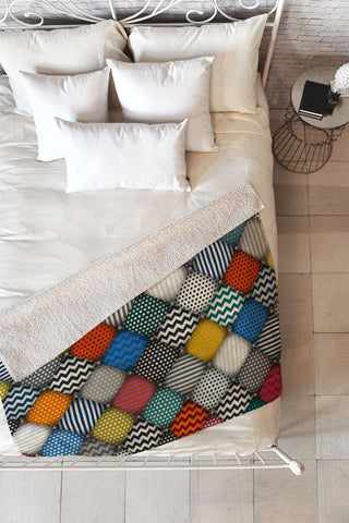 Sharon Turner buttoned patches Fleece Throw Blanket