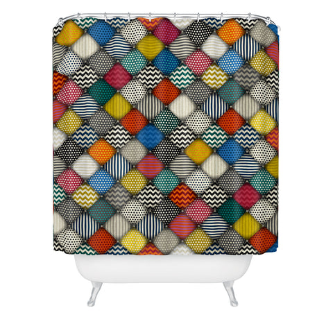 Sharon Turner buttoned patches Shower Curtain