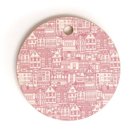 Sharon Turner cafe buildings pink Cutting Board Round