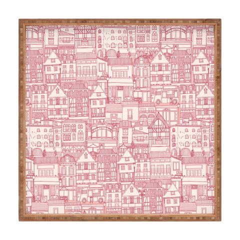 Sharon Turner cafe buildings pink Square Tray