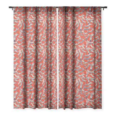 Sharon Turner cat party retro Sheer Window Curtain