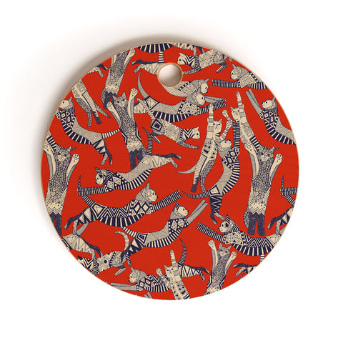 Sharon Turner cat party retro Cutting Board Round