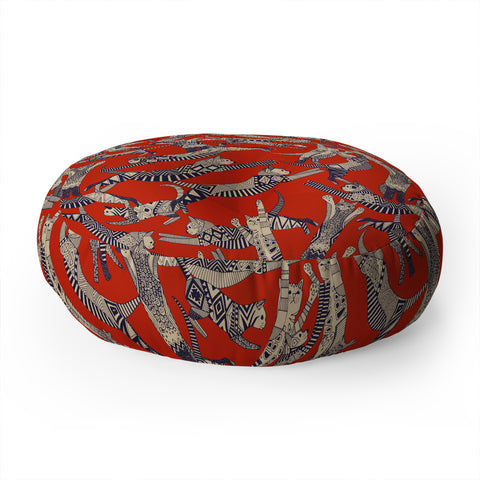 Sharon Turner cat party retro Floor Pillow Round