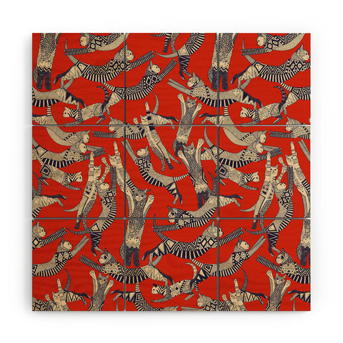 Sharon Turner cat party retro Wood Wall Mural