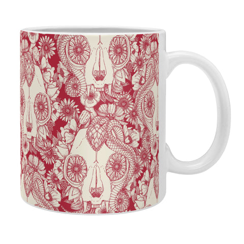Sharon Turner cat skull damask red Coffee Mug