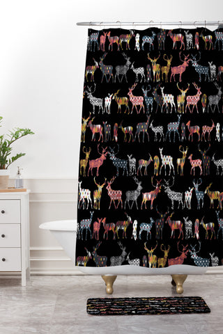 Sharon Turner Charcoal Spice Deer Shower Curtain And Mat