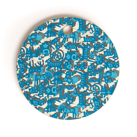Sharon Turner Chinese Animals Blue Cutting Board Round