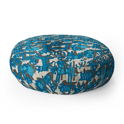 Sharon Turner Chinese Animals Blue Floor Pillow Round