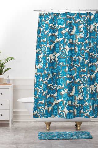 Sharon Turner Chinese Animals Blue Shower Curtain And Mat