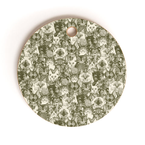 Sharon Turner christmas cats natural Cutting Board Round