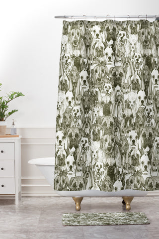 Sharon Turner christmas dogs natural Shower Curtain And Mat