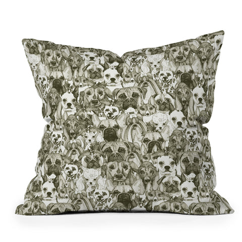 Sharon Turner christmas dogs natural Throw Pillow