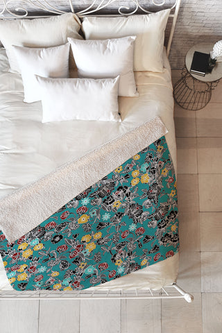 Sharon Turner Cloisonne Flowers Fleece Throw Blanket