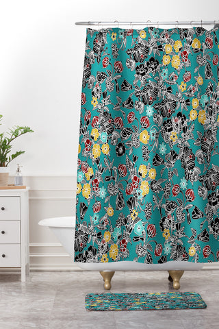 Sharon Turner Cloisonne Flowers Shower Curtain And Mat