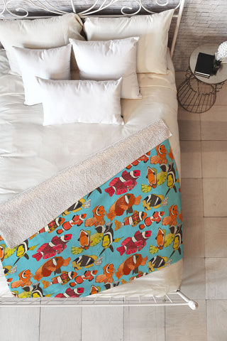 Sharon Turner Clownfish Blue Fleece Throw Blanket