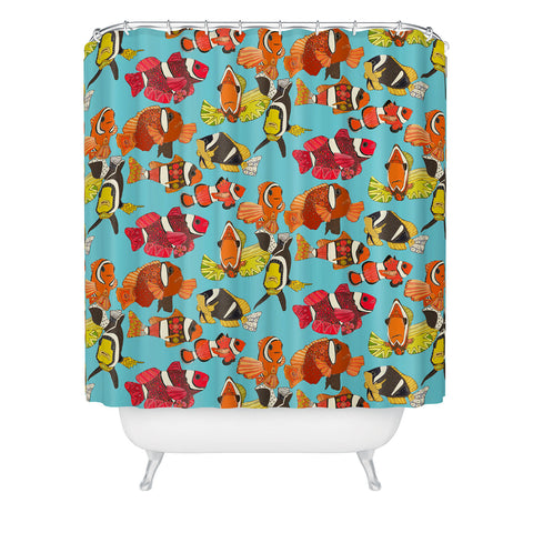 Sharon Turner Clownfish Blue Shower Curtain