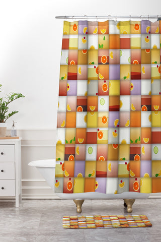 Sharon Turner cocktail squares Shower Curtain And Mat