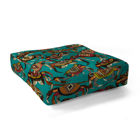 Sharon Turner crabs teal Floor Pillow Square