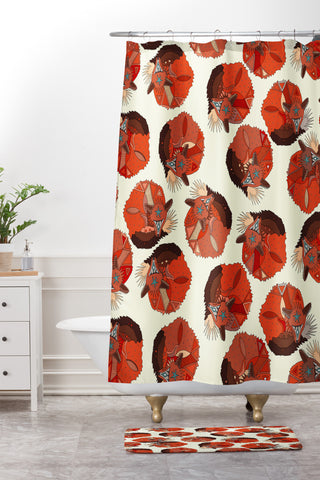 Sharon Turner curled fox polka ivory Shower Curtain And Mat