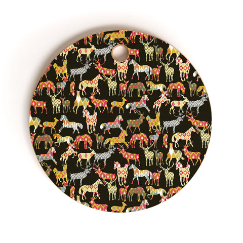 Sharon Turner Deer Horse Ikat Party Cutting Board Round
