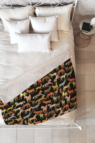 Sharon Turner Deer Horse Ikat Party Fleece Throw Blanket