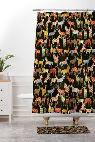 Sharon Turner Deer Horse Ikat Party Shower Curtain And Mat